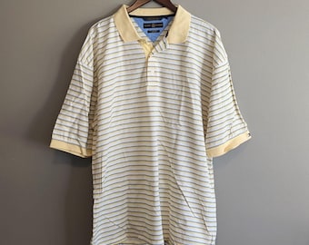 Tommy Hilfiger Size XXL Y2K Polo Shirt Vintage Mens Golf Yellow Stripe 2002 SS