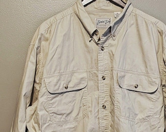 Bimini Bay Fishing Shirt Mens XL Tan Long Sleeve Vented Safari Hiking Vintage