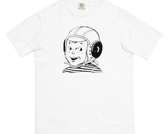 Comic Book Boy T-shirt Helmet Retro Vintage Style Tee Heavyweight Kid