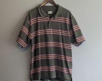 Vintage The Territory Ahead Shirt Mens XL Green Purple Stripe Textured Slub Polo