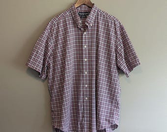 Vintage Ralph Lauren Mens XL Blake Oversized Red Blue Plaid Short Sleeve Shirt