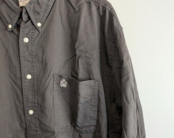 Vintage 90s Bugle Boy Shirt Mens XXL Brown Button Down Retro 1990s 2XL LS
