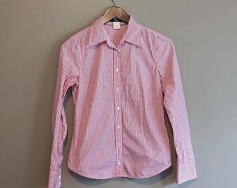 J.Crew Vintage Red Stripe Button Up Shirt Womens XS Long Sleeve Top VTG