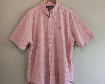 Vintage Ralph Lauren Mens XL Blake Oversized Red White Check Short Sleeve Shirt