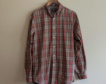 Daniel Cremieux Mens Medium Vintage Red Plaid Shirt Italian Fabric Long Sleeve
