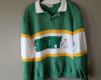 Vintage 80s Snoopy Peanuts  Nutmeg Mills Sweatshirt Rugby Pullover Green XL USA