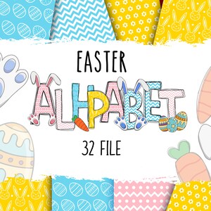easter font-cute alphabet lapin oeufs toutes les lettres png fichiers pour la sublimation et toute impression