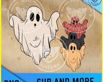 spooky vintage ghost bundel-handgetekende 4 bestanden -Png-bestand voor sublimatie