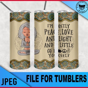 Yoga Girl Tumbler Design, Peace Love Light PNG (Digital Download)