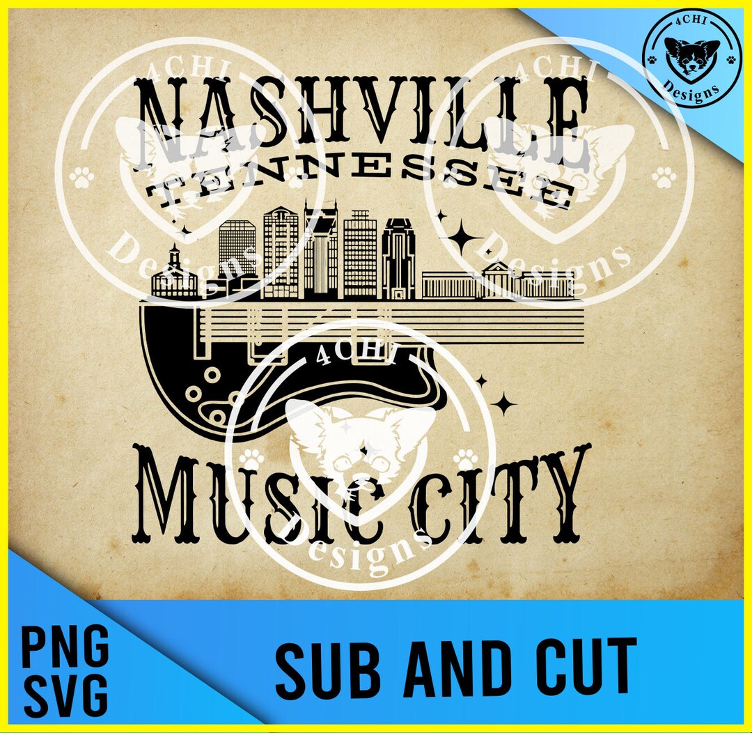 Nashville Music City- Guitar -png/svg Digital File for Sublimation - Etsy, image size:1080x1052