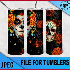 sugar skull-orange an black roses-day of the dead-jpeg Datei für Sublimation oder Bildschirme