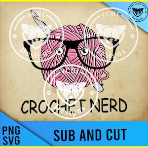 crochet nerd cute with eyes and glasses -  Svg Png digital file for sublimation