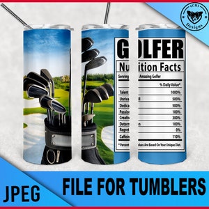 Golfer nutrition facts labe - nom personnalisé - pour le fichier jpeg tumbler pour la sublimation