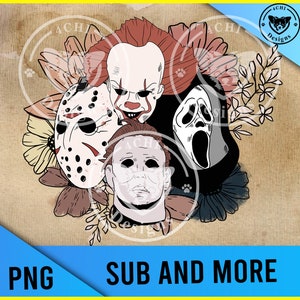 Horrorfilme-floral-vintage Png digitale Datei zur Sublimation