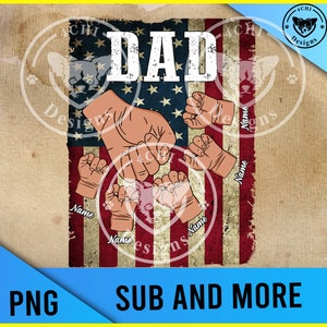 dad us flag fist pump with kids -Png file for sublimation
