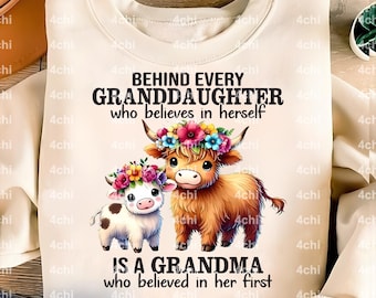 Kleindochter oma Floral Cow PNG, sublimatieontwerp (digitale download)