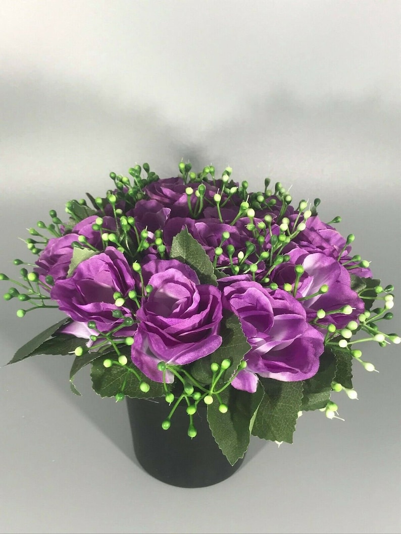 Memorial Grave Cemetery Pots With Artificial Flowers Roses Etsy UK