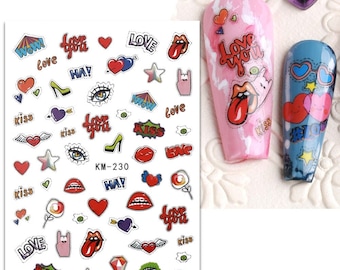 Kawaii Nail Stickers, Peel Off Self Adhesive Nail Stickers Decorations