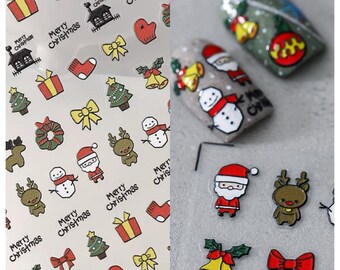 3D Embossed Christmas Nail Stickers, Christmas Tree Nail Decals, Reindeer Nail Art Decals Stickers, Peel off Self-Adhesive DIY Nails