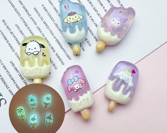 5pcs Glow In Dark San Popsicle Flatback Cabochon, Resin Slime Charms, Ornament Charm, Scrapbook DIY Crafts
