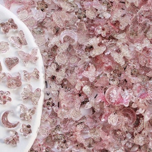 50/100pcs Starry Pink Assorted Mix 3D Kawaii Nail Charms, Nail Art, Cute Nail Decoration