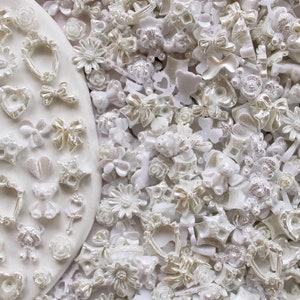 50/100 piezas de adornos para uñas kawaii 3D vintage, surtidos, color blanco perlado, para decoración de uñas.