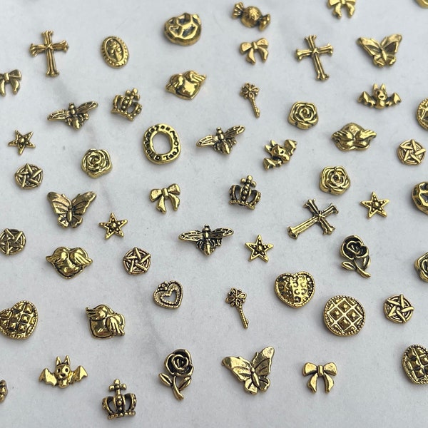 20pcs Retro Gold Color Chrome Nail Charms, 3D Vintage Nail Accessories