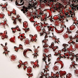 50/100pcs Vampire Red and Black Assorted Mix 3D Kawaii Nail Charms, Nail Art, Cute Nail Decoration