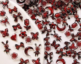 50/100pcs Vampire Red and Black Assorted Mix 3D Kawaii Nail Charms, Nail Art, Cute Nail Decoration