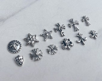 20pcs Mixed Styles Retro Cross Silver Chrome Nail Charms, 3D Vintage Nail Accessories