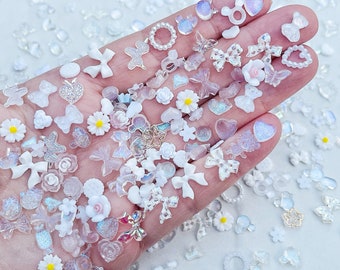 50/100pcs White Assorted Mix 3D Kawaii Nail Charms, Nail Art, Cute Nail Decoration