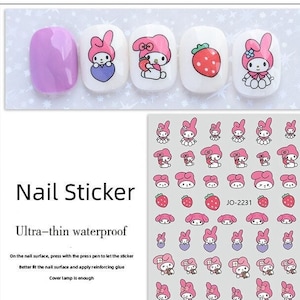 Kawaii My Melody Nail Stickers, Peel Off Self Adhesive Nail Stickers Decorations