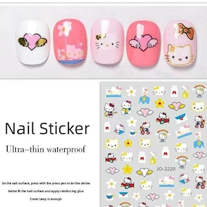 Kawaii Kitty Nail Stickers, Peel Off Self Adhesive Nail Stickers Decorations