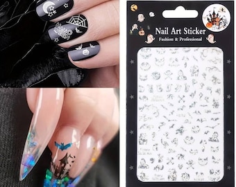 Silver Halloween Nail Stickers, Peel Off Self Adhesive Nail Stickers Decorations