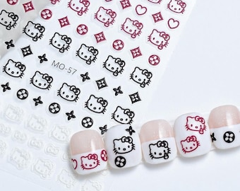 Kawaii Kitty Embossed Nail Stickers, Peel Off Self Adhesive Nail Stickers Decorations