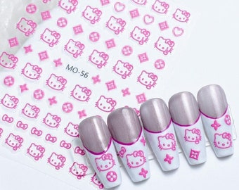 Kawaii Pink Kitty Embossed Nail Stickers, Peel Off Self Adhesive Nail Stickers Decorations