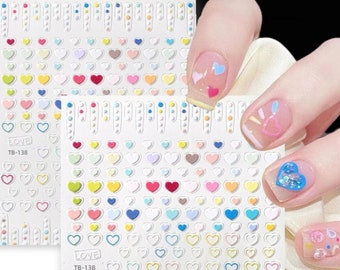 Kawaii Heart Embossed Nail Stickers, Peel Off Self Adhesive Nail Stickers Decorations