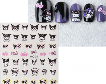 Kawaii Kuromi Embossed Nail Stickers, Peel Off Self Adhesive Nail Stickers Decorations