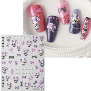 Kawaii Melody Embossed Nail Stickers, Peel Off Self Adhesive Nail Stickers Decorations