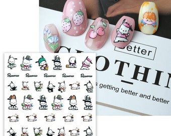 Kawaii Pochacco Embossed Nail Stickers, Peel Off Self Adhesive Nail Stickers Decorations