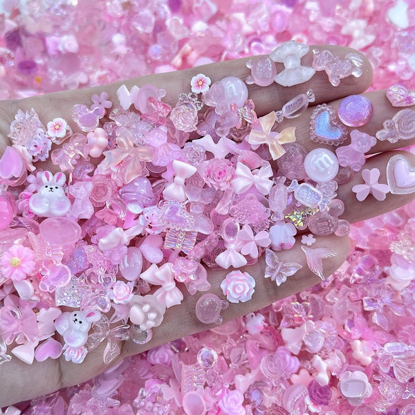 50/100pcs Pink Assorted Mix 3D Kawaii Nail Charms, Nail Art, Cute Nail Decoration