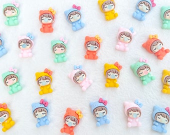 5pcs Kawaii Bubble Girl Flatback Charms, Resin Slime Charms, Cabochons Ornament, Scrapbook DIY Crafts