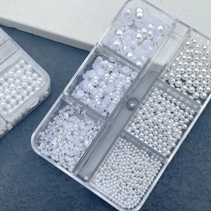 6 Grids White Pearl Nail Charms/Nail Decoration Set