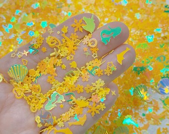 Mezcla de purpurina de colores amarillos surtidos de 5g/10g/purpurina para arte de uñas, cara, artesanía de resina