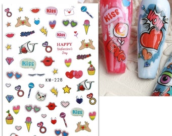 Kawaii Nail Stickers, Peel Off Self Adhesive Nail Stickers Decorations