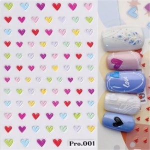 Kawaii Heart Embossed Nail Stickers, Peel Off Self Adhesive Nail Stickers Decorations