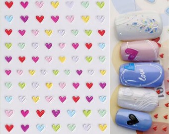 Pegatinas de uñas con relieve de corazón Kawaii, pegatinas autoadhesivas para uñas, decoraciones