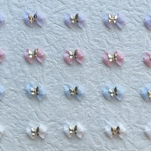 10pcs Bowknot W/ Gold Color Butterfly Nail Charms, Nail Art, Cute Nail Decoration