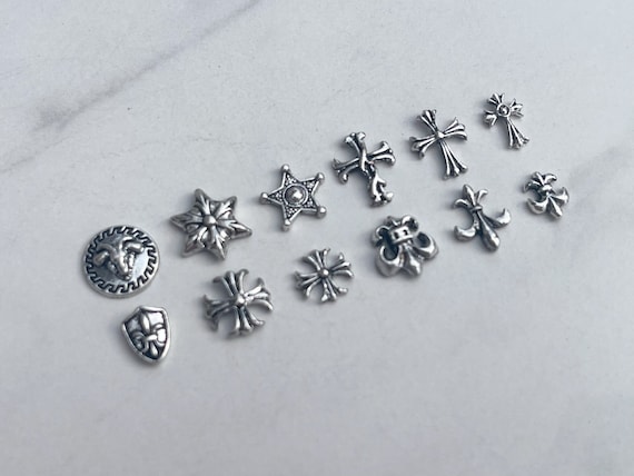 20pcs Mixed Styles Retro Cross Silver Chrome Nail Charms, 3D Vintage Nail Accessories