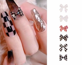 Checkered Bow Nail Charms Flatback  Bowknot Cabochons, Bow Ties Nail Accessories